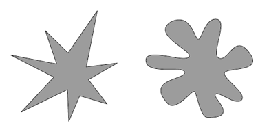 Two social psychology shape images, jagged and rounded, used to test differences in perception