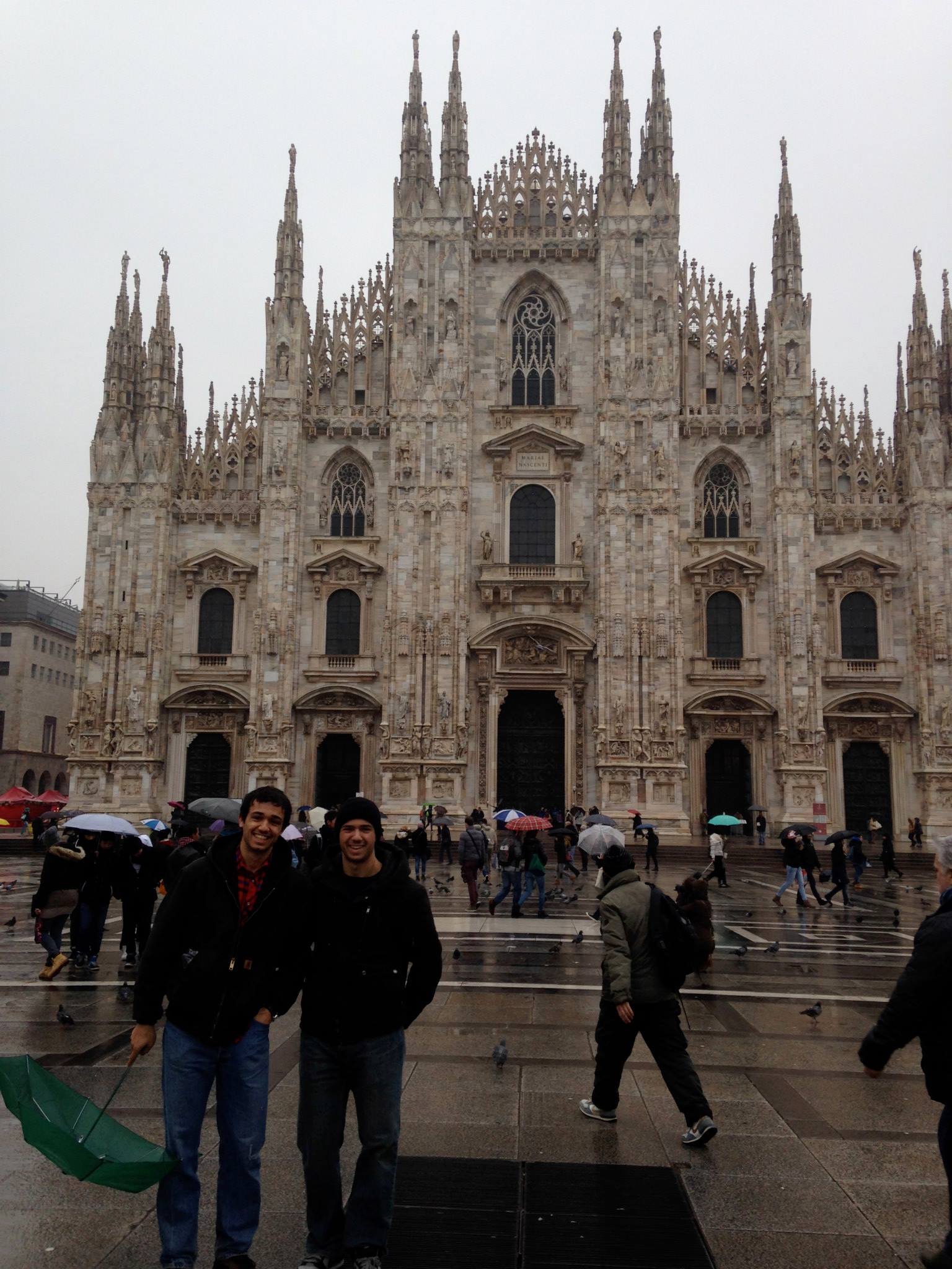 Jake and Zach teeny in front of Duomo, Milan's largest cathedral