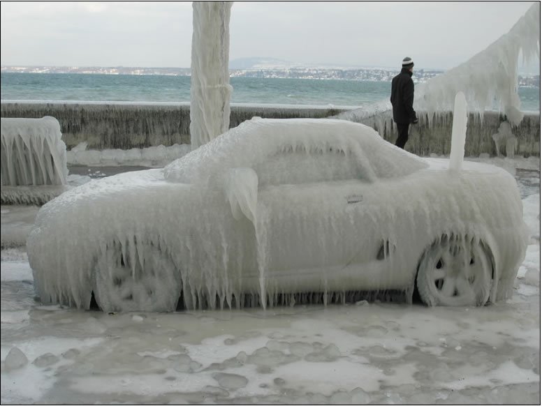 photo of Jake's car covered in ice in Ohio winter