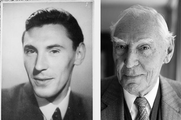 black and white photo of a man young and then old