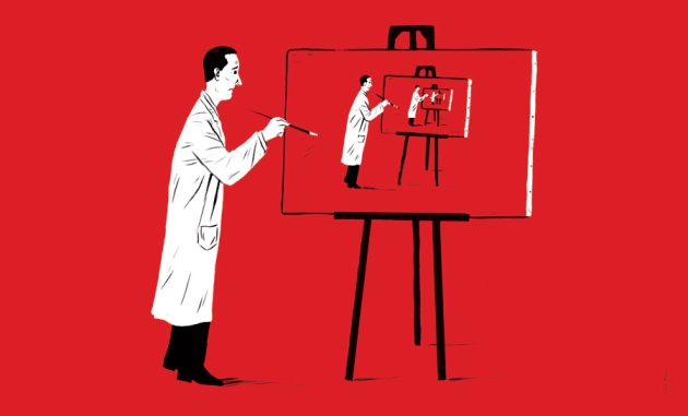 drawing of an artist drawing himself on an easel